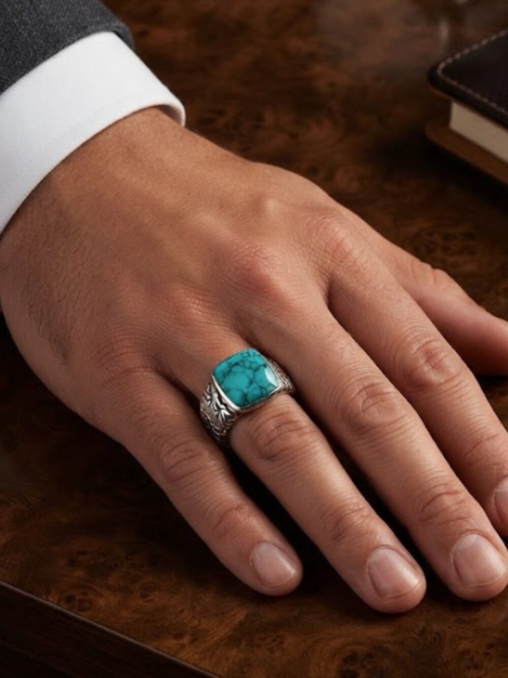 Vintage Turquoise Sterling Silver Signet Ring, Tribal Statement Jewelry